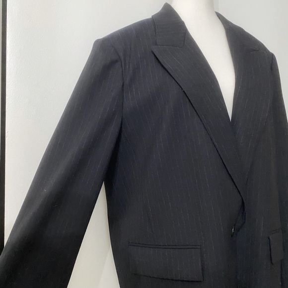 ZARA WOOL BLEND NAVY PINSTRIPE PEAK LAPEL SINGLE BUTTON BOYFRIEND BLAZER - XXL - Picture 4 of 10